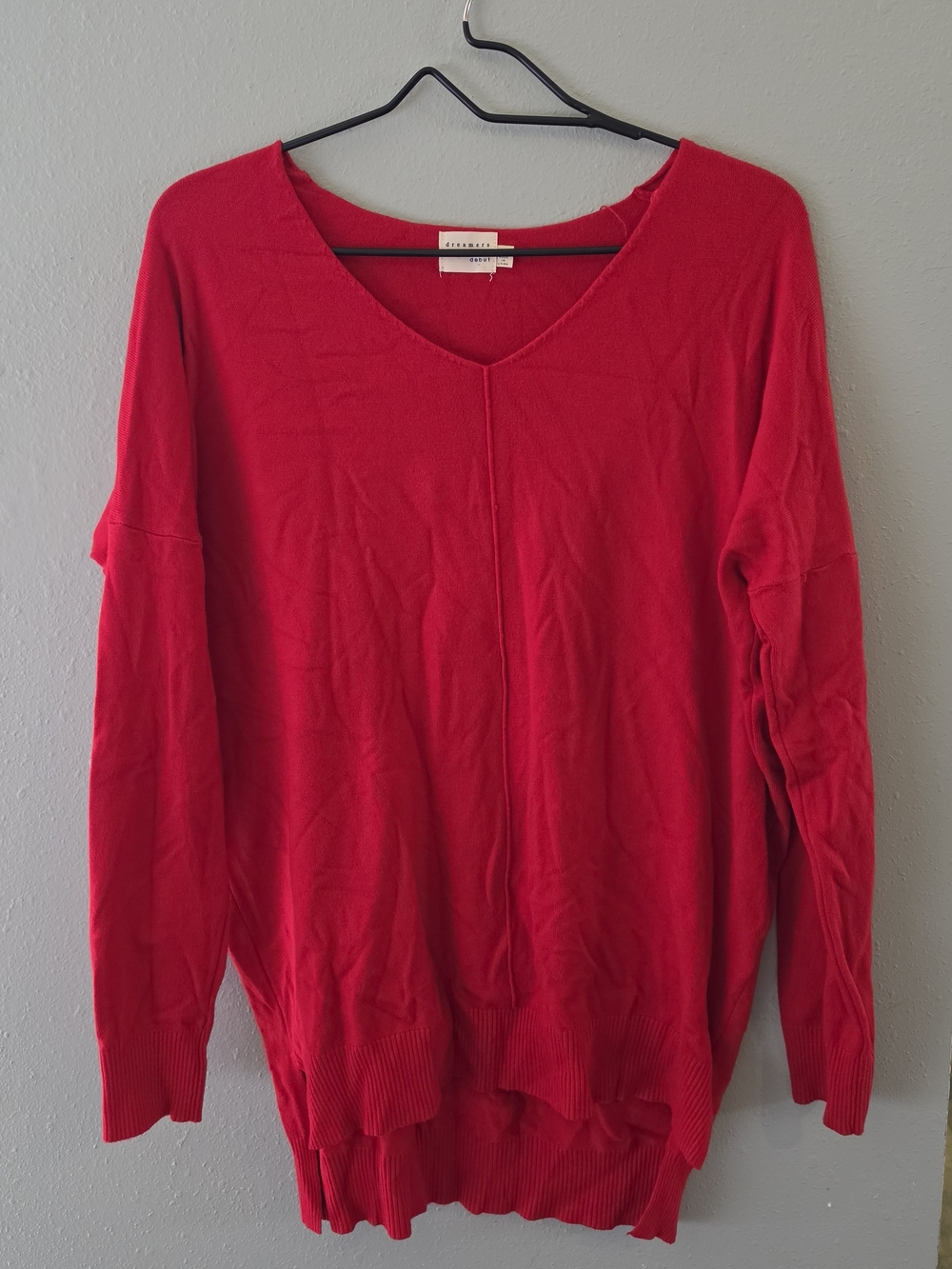 Dreamers by Debut Pink V-Neck Tunic Sweater S/M Hi-Low Hem Lightweight Knit
